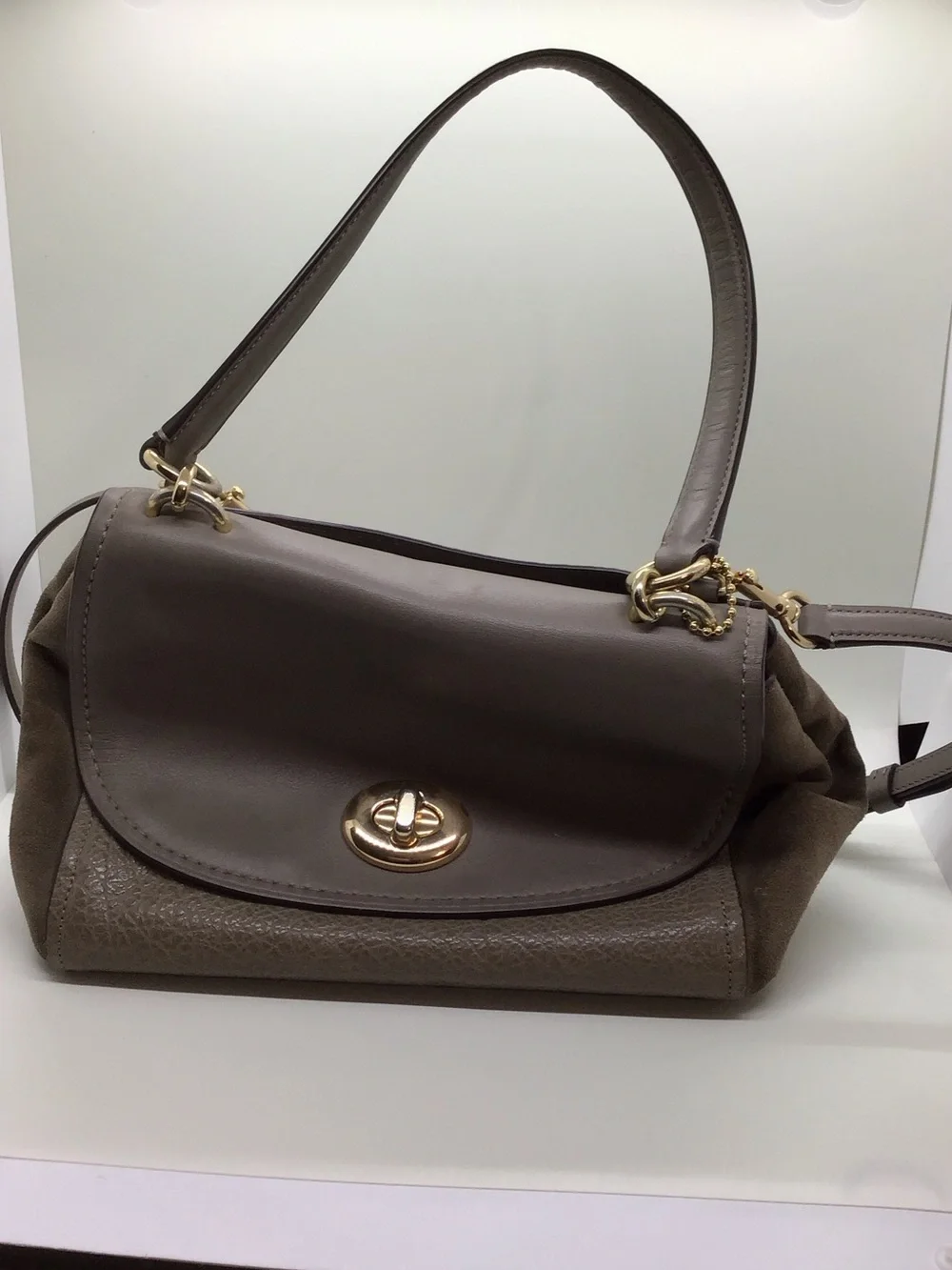 Coach Taupe Shoulder Bag with Gold Hardware
